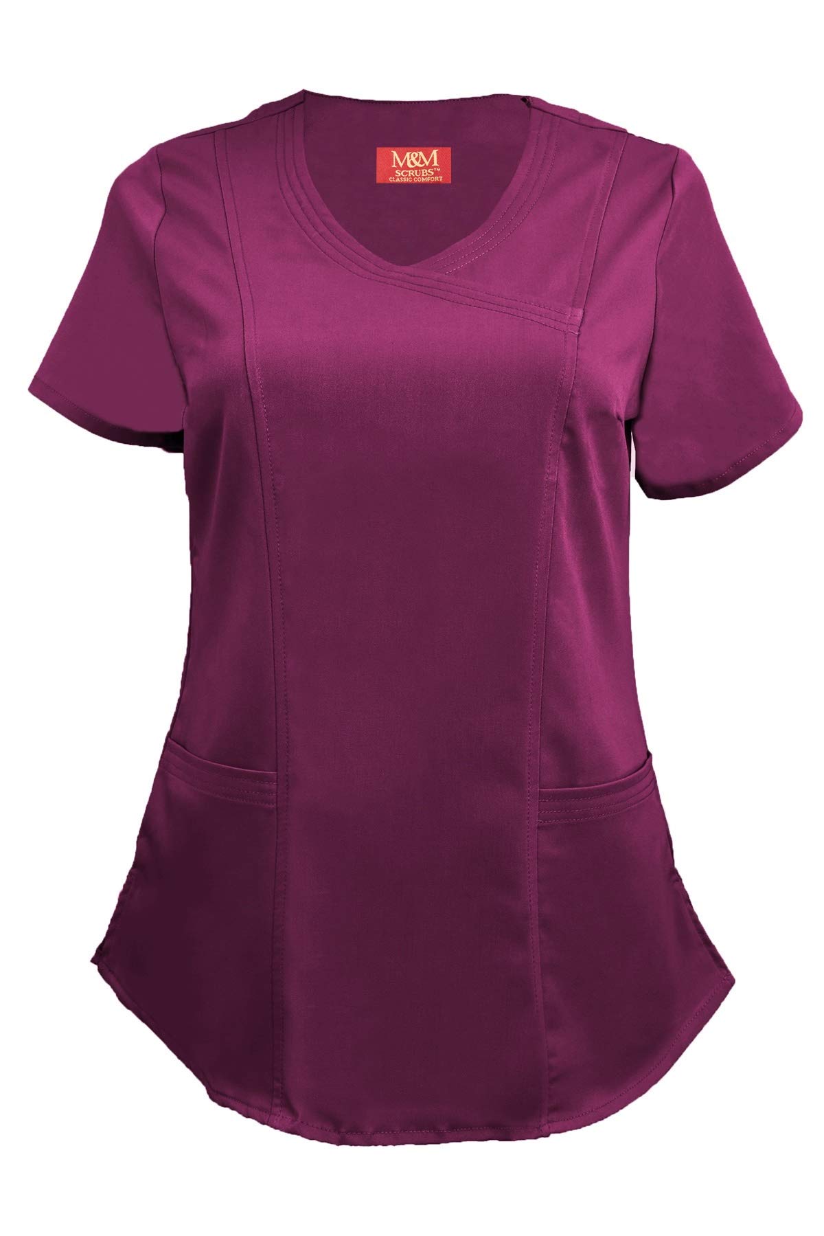 M&M Scrubs Women's Super Soft Stretch Mock Wrap Scrub Set (Large, Burgundy)