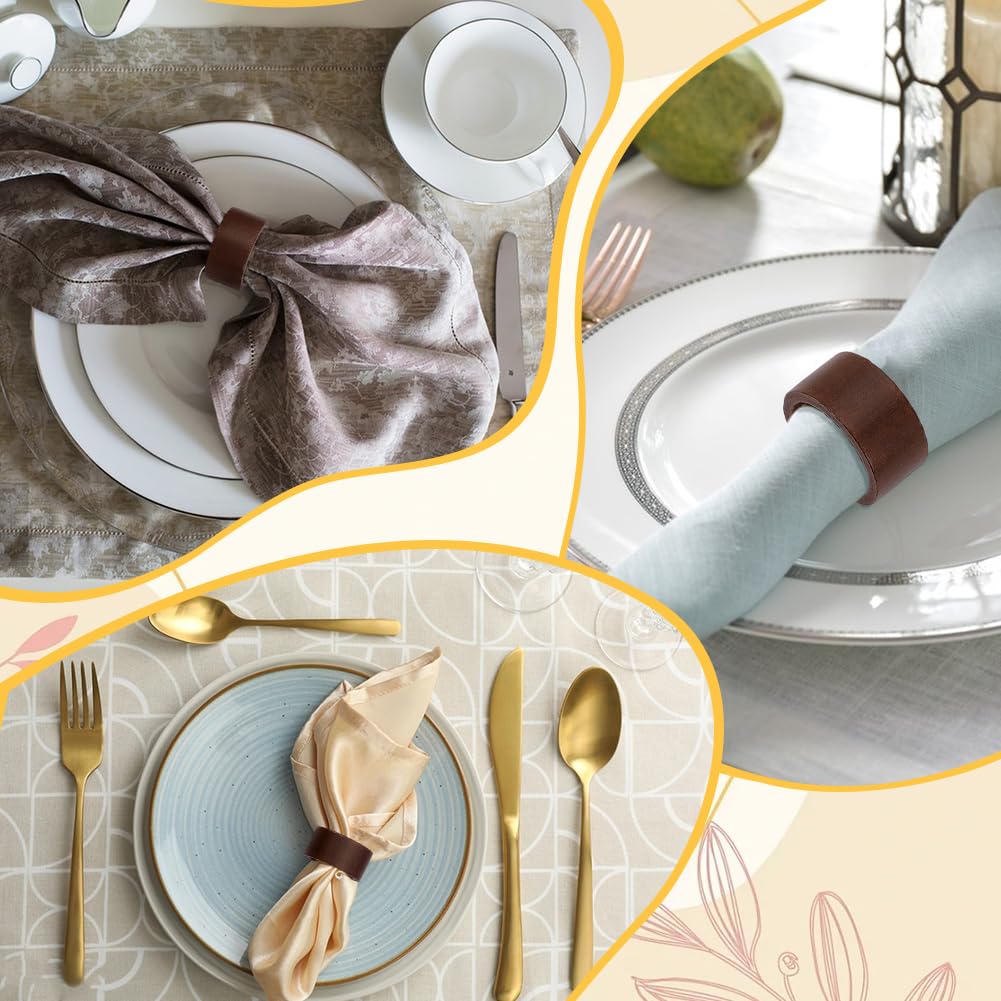 AHANDMAKER Lot de 50 ronds de serviette en bois pour salle à manger, anniversaire, dîner, Noël, automne, fête de Thanksgiving (rond, marron)