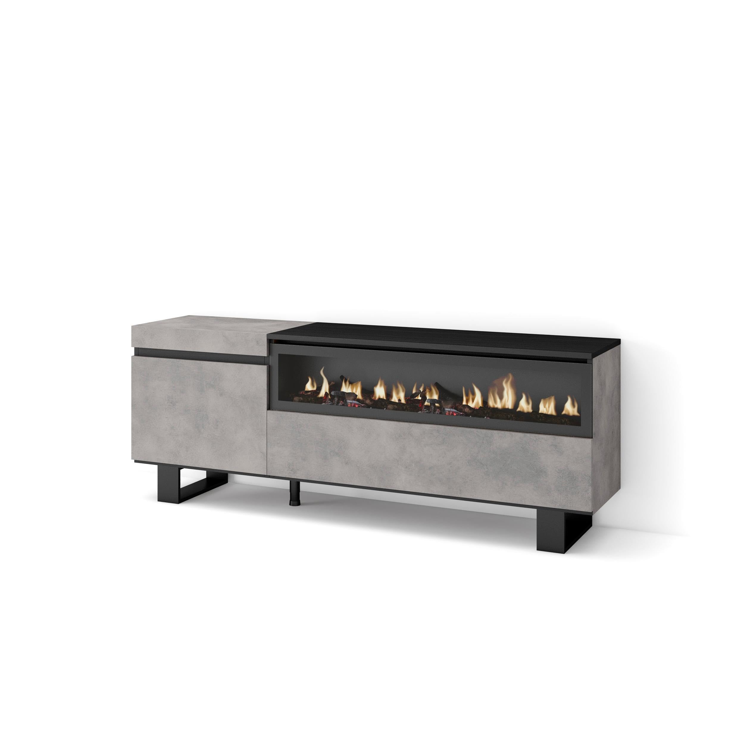 Skraut Home | Mobile TV Soggiorno | Ampio spazio a disposizione | 150x57x35cm | Per TV fino a 65" | Camino elettrico | Design industriale | Stile moderno | Cemento
