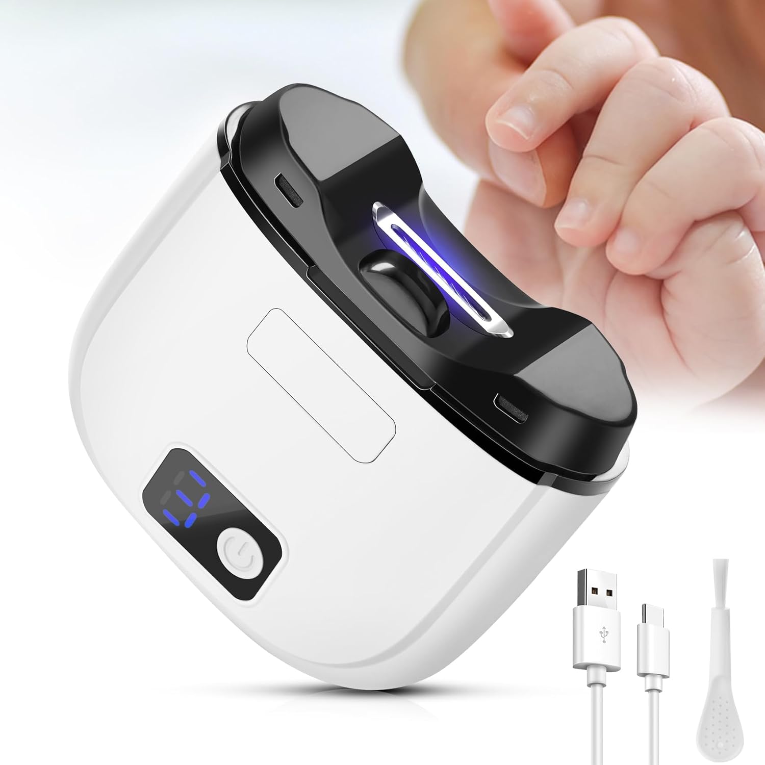 Electric Nail File & Clipper Set, USB Rechargeable with 3 Speeds & LCD Display, Safe Baby Nail Trimmer for Kids, Adults, Seniors, 3-in-1Gentle Nail Care Kit with Storage Case