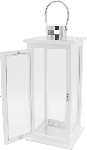 Miniatura 6 de CVHOMEDECO. Farol decorativo elegante de madera para velas de huracán con parte superior de acero inoxidable e inserciones de vidrio para decoración