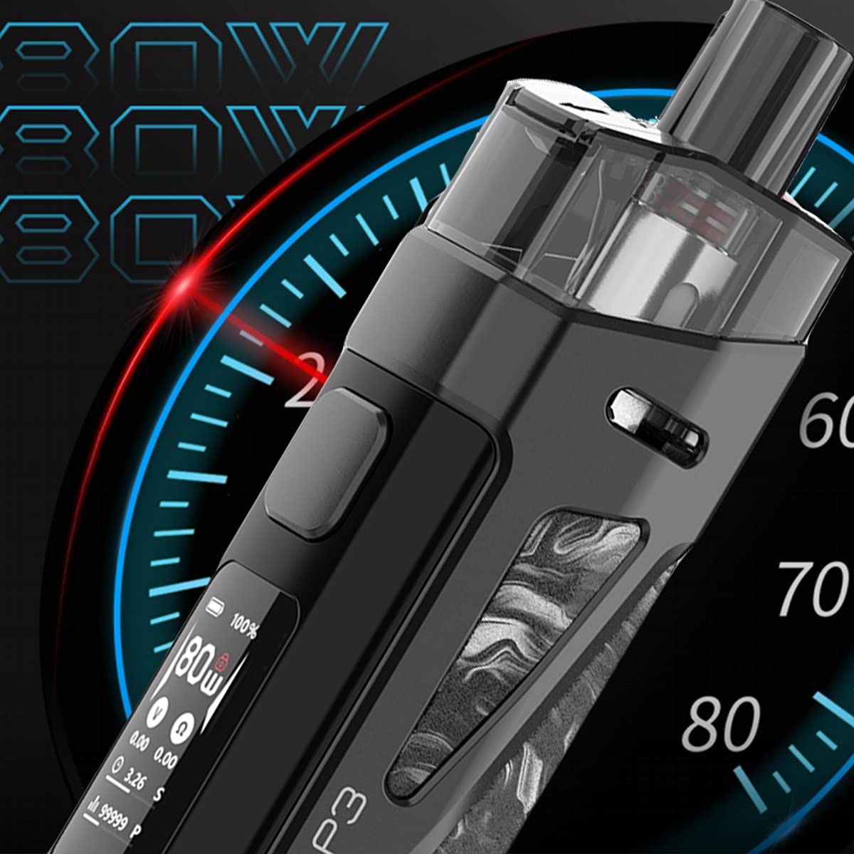 Cigarette Electronique Kit CompletSmok Scar-P3 Kit Batterie 2000mAh  intgre, kit de vape 80W avec cran OLED et IP67 tanche,Sans nicotine ni  tabac(Noir et blanc fluide : Amazon.fr: High-Tech