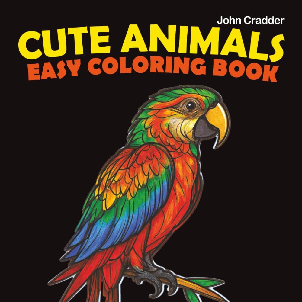 Cute Animals Easy Coloring Book: for children Ages 4+, 50 animals, Black background (Black background coloring books - Ages 4+)