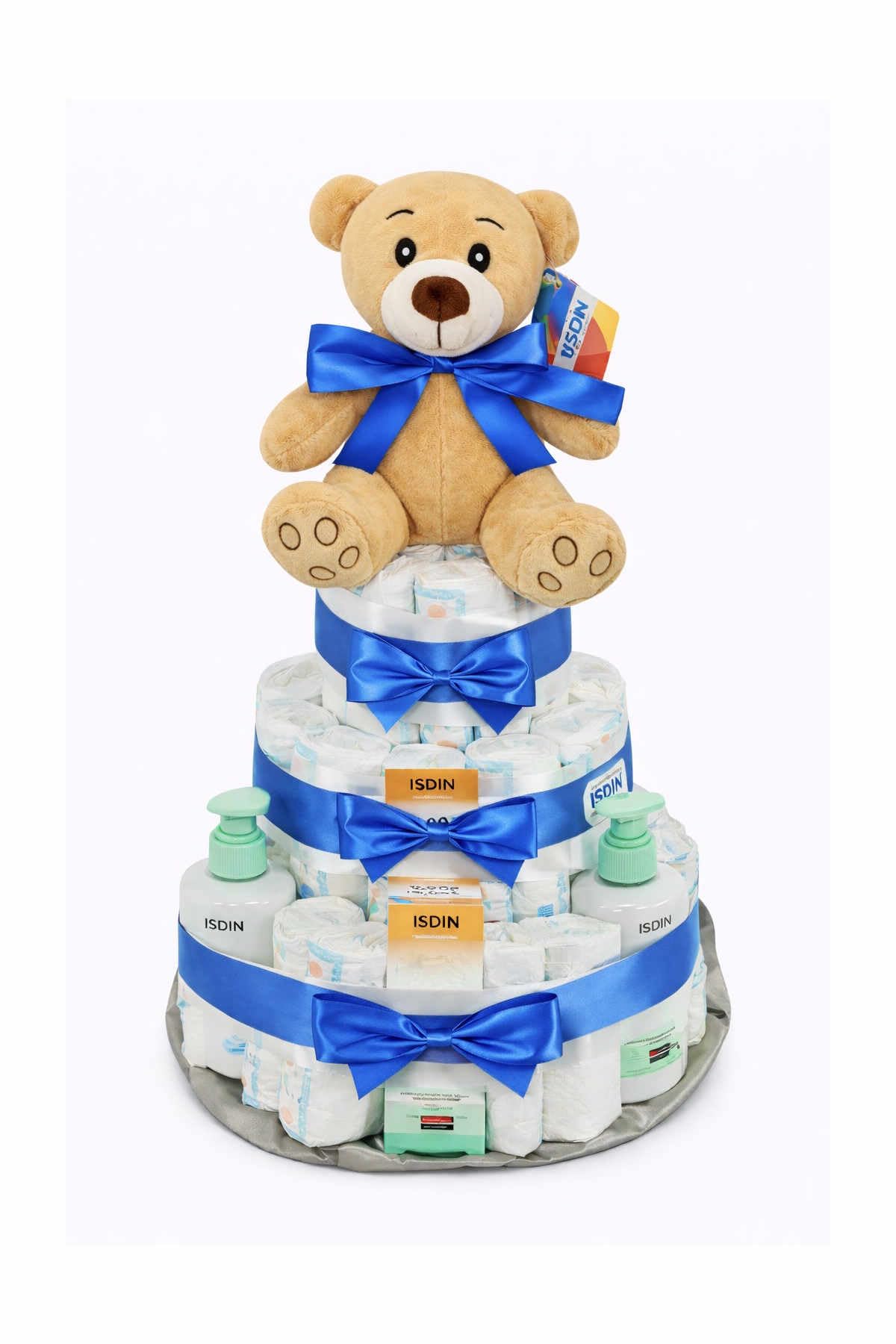 Tarta de pañales Nutraisdin azul (Talla 2 (3-6 kg)) by MomentosGourmet Añade tu dedicatoria personalizada. Regalo para bebé muy práctico. Cesta Canastilla recién nacido. Diaper Cake