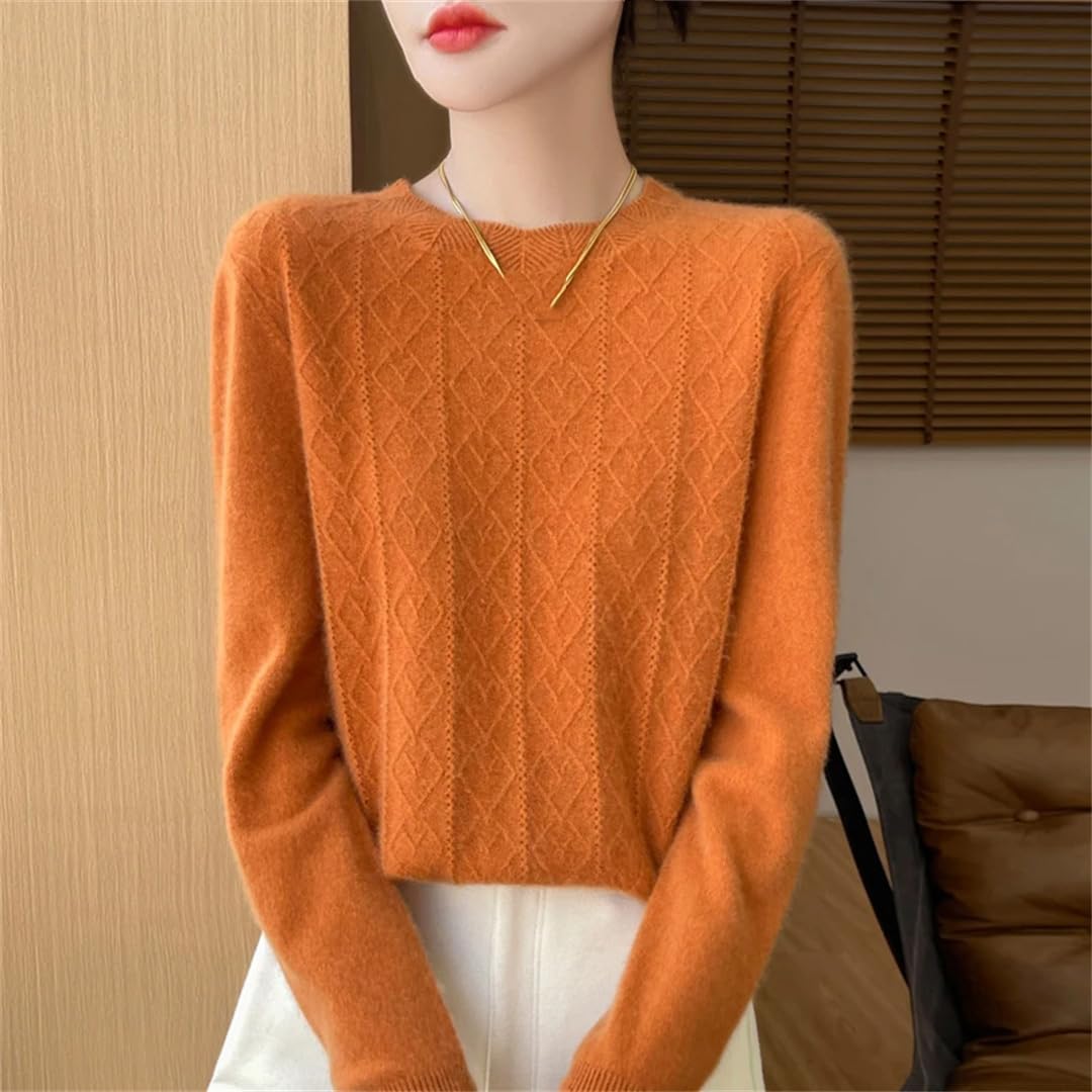 Maglione da donna in lana merino sottile girocollo maglione lavorato a maglia a trecce