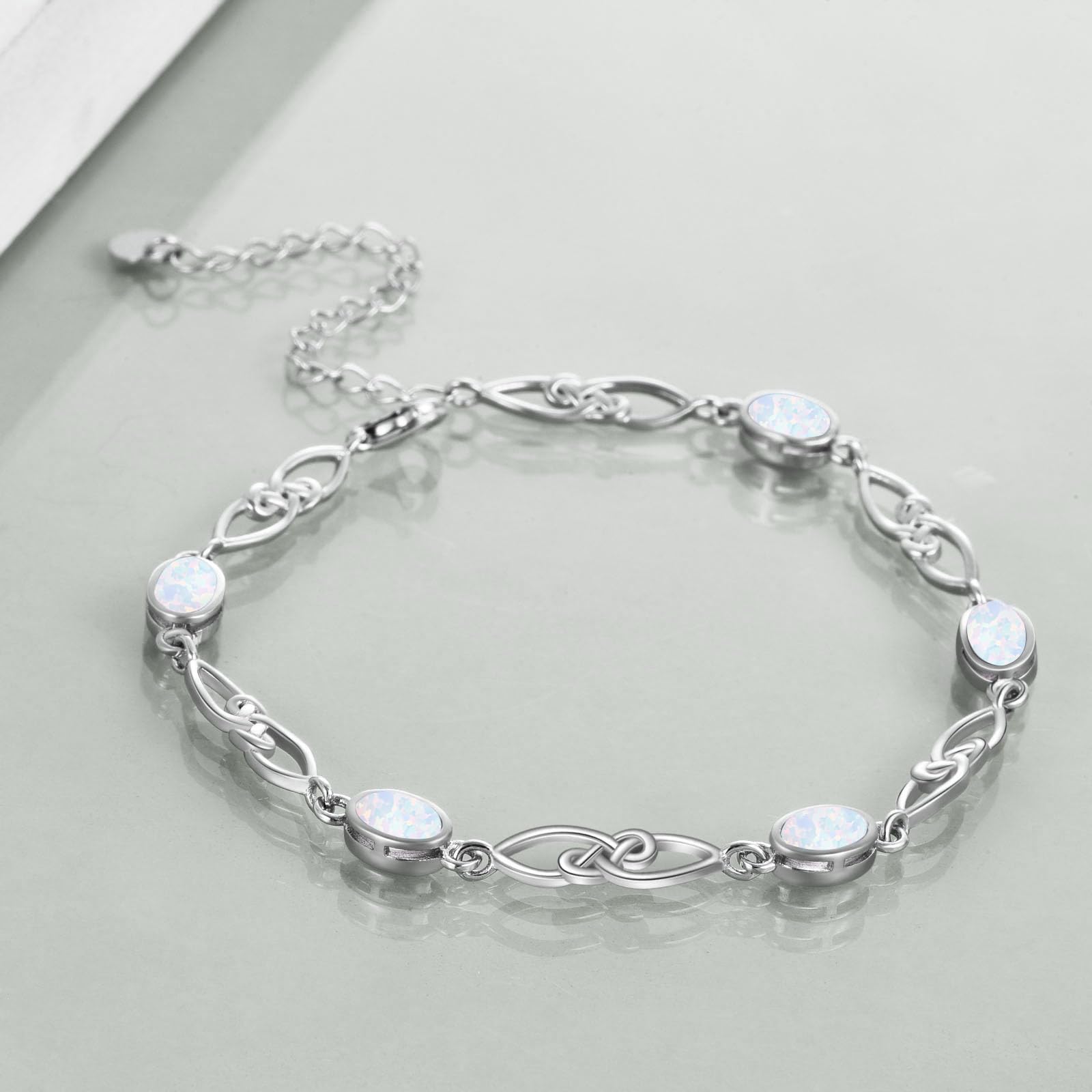 YAFEINI Pulsera de ópalo blanco de plata de ley 925 con ópalo infinito, joyería para mujer