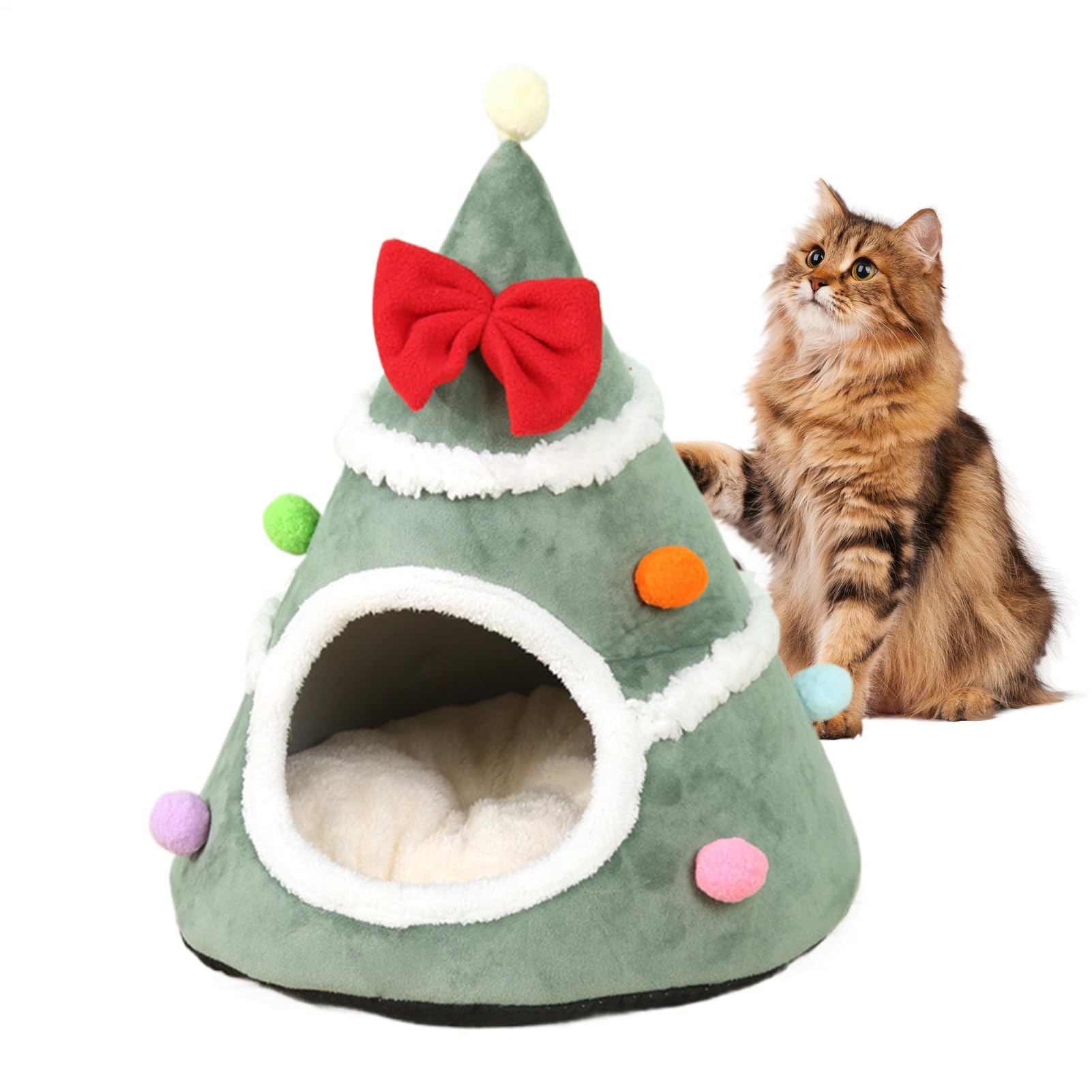 Lit chaud pour chaton et grand chat sous forme de tente de Noël douce