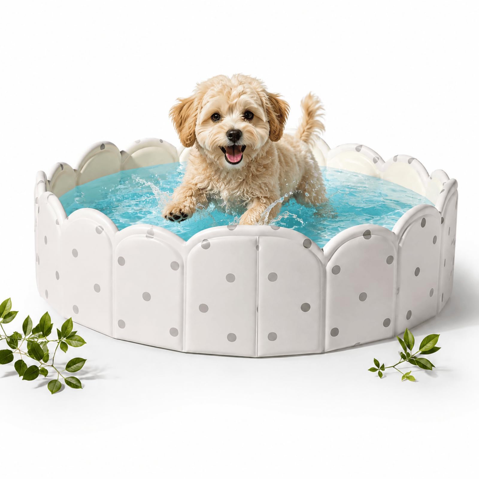 Piscina para Perros, Piscina Plegable Sin Inflado de PVC Resistente a Pinchazos, Bañera Portátil para Perros Pequeños y Grandes, Jardín Exterior Verano Viaje Playa (120CM)