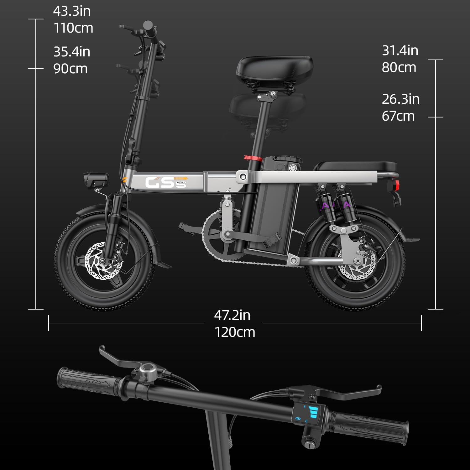 Heavy-Duty Foldable Electric Bike for Adults with 7 Shock Suspension, 500+ lbs Capacity, 740W Motor, 25MPH, 720Wh Battery, 20-Mile Range, 14“ Fat Tires Commuter Bicycle for Road & Mountain Riding