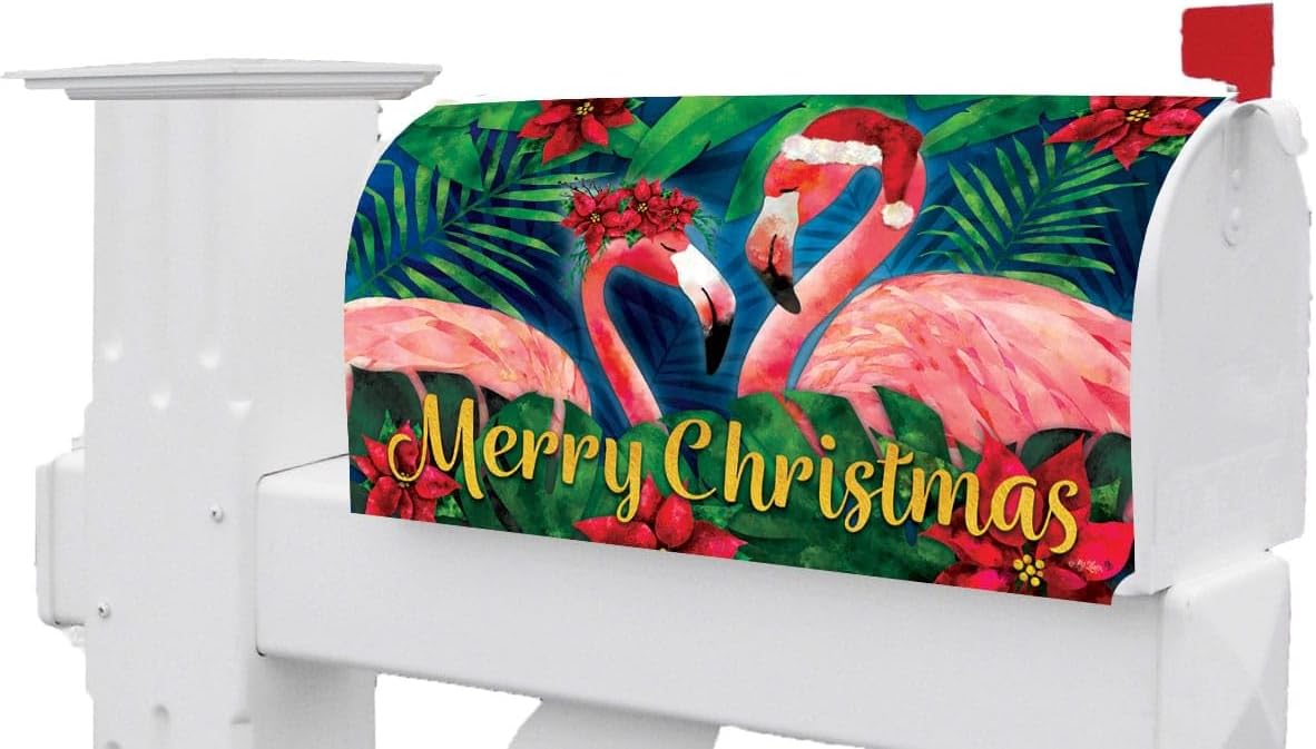 Christmas Flamingos Magnetic Mailbox Cover
