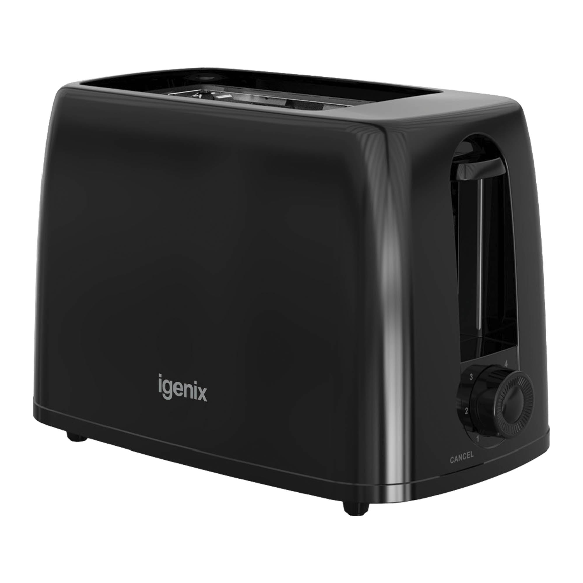 Igenix IGT0245B 2 Slice Toaster, 650W Power, 6 Browning Levels, Cancel Function, Slide-Out Crumb Tray, Automatic Pop-Up, Cord Storage (Black)