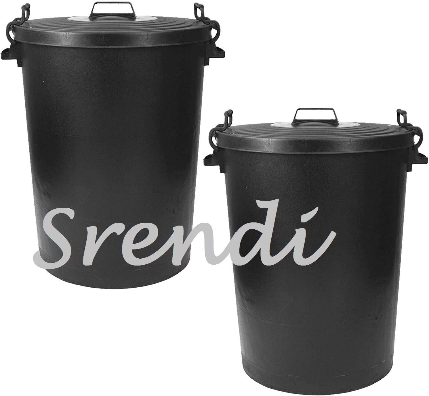 Srendi 2 x110 LITRE BLACK BINS DUSIT BIN/GARDEN Large Black Plastic Dustbin Garden