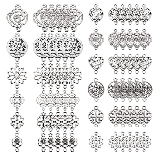 SUNNYCLUE 1 Caja 84 Piezas 14 Estilos Estilo Tibetano Árbol de la Vida Encantos Granel Hueco Rosa Flor Conector Encantos para Joyería Hacer Enlace Encanto Corazón Flor Chakra Yoga Artesanía Pendiente