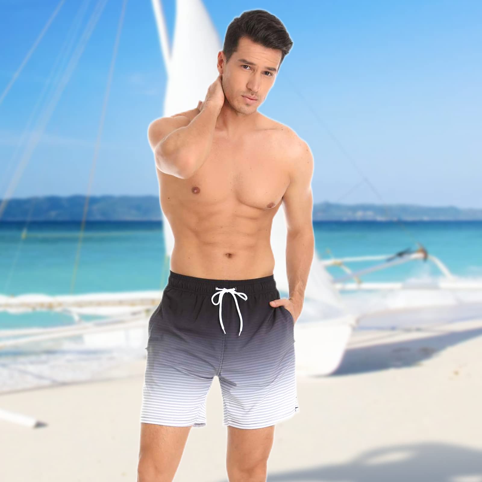 Bañador Hombre Shorts de Baño 2 en 1 con Forro de Compresión Pantalones Cortos de Natación Elásticos de Secado Rápido Shorts de Playa con 2 Bolsillos con Cremallera
