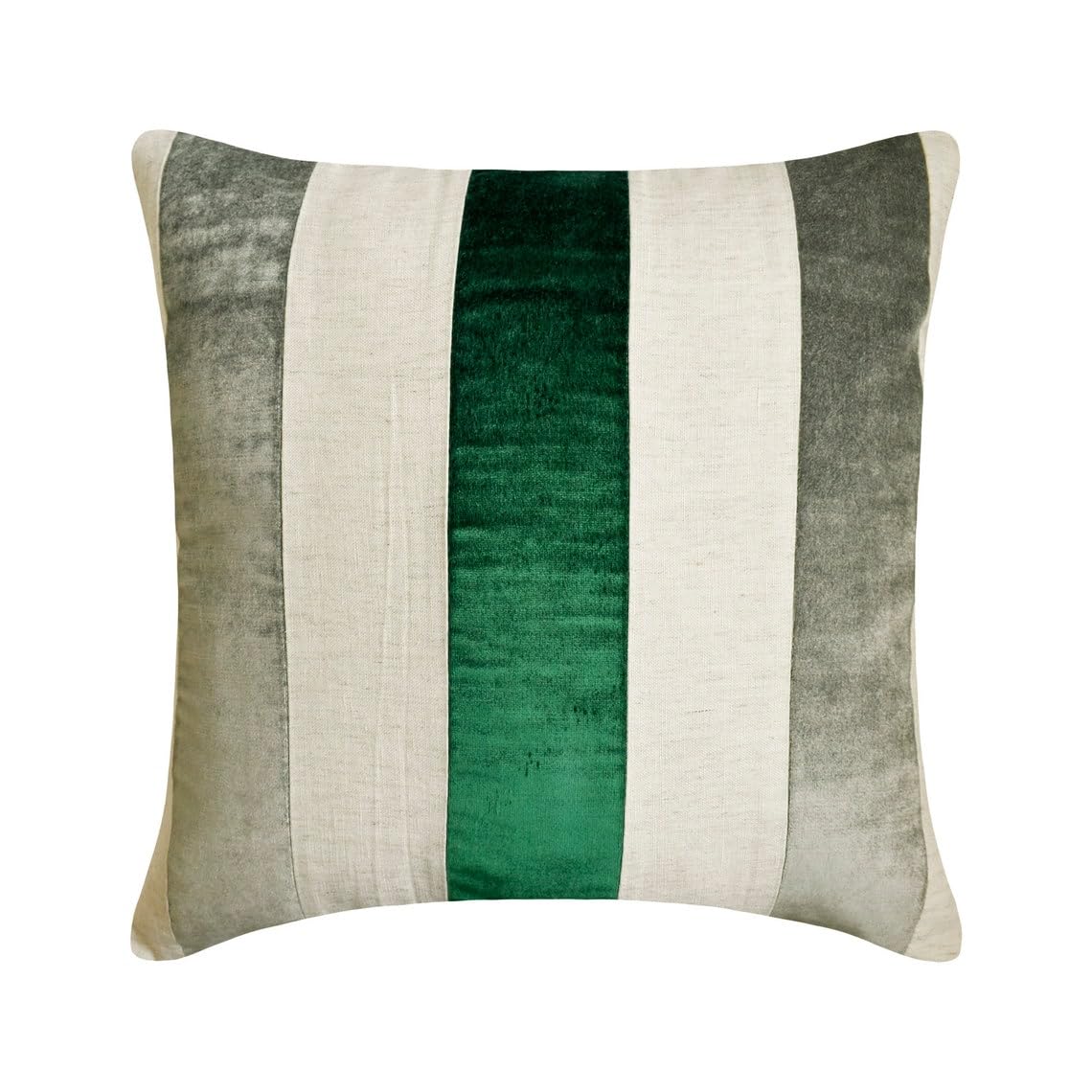 The HomeCentric Emerald Green Pack of 2, 40x40 cm (16"x16") Accent Cushion Covers, Velvet Patchwork Accent Cushion Covers, Striped Pattern Modern Style - Velvet Band Emerald