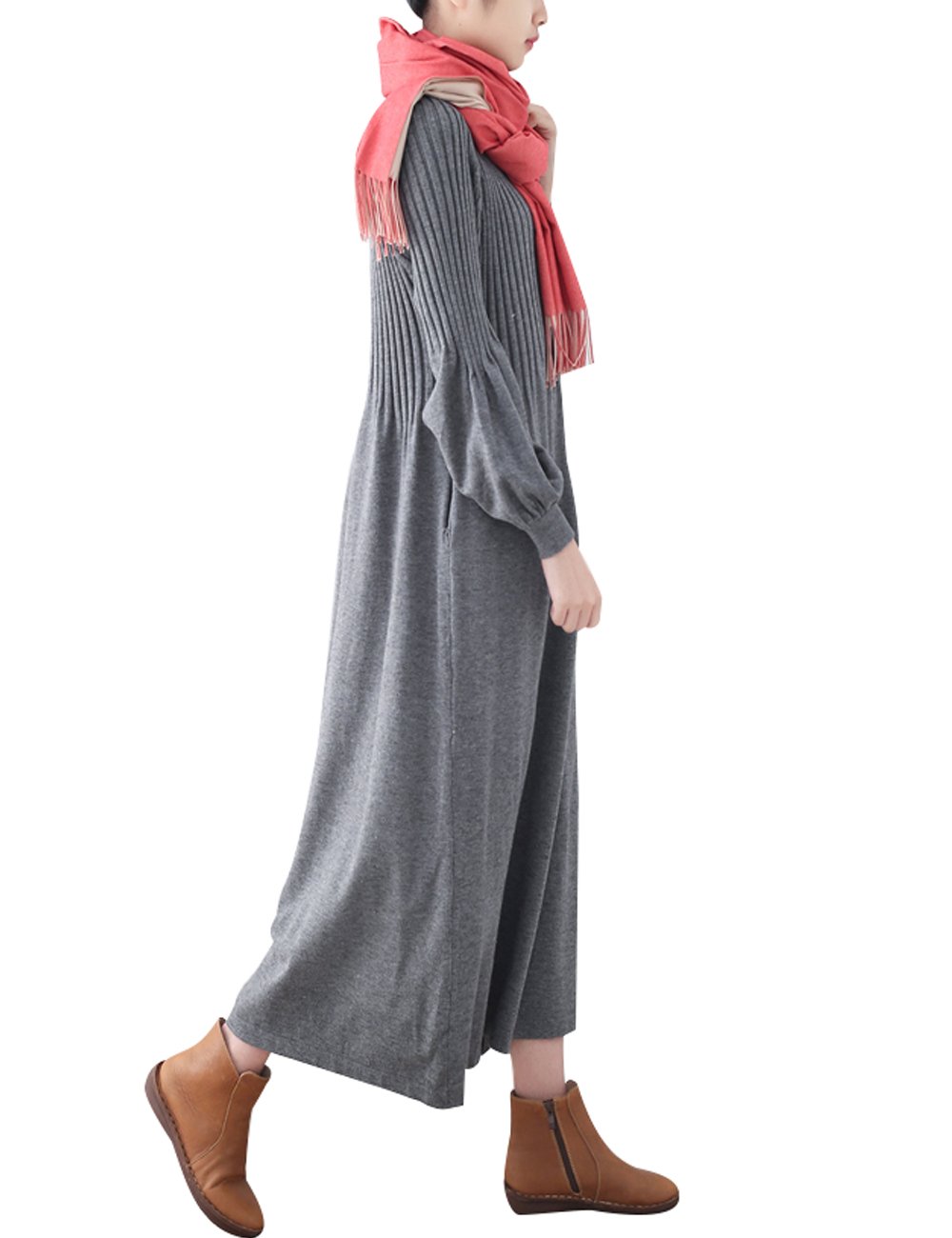 Youlee Femmes Hiver Automne Robe Pull en Laine Manches Longues Robes Maxi