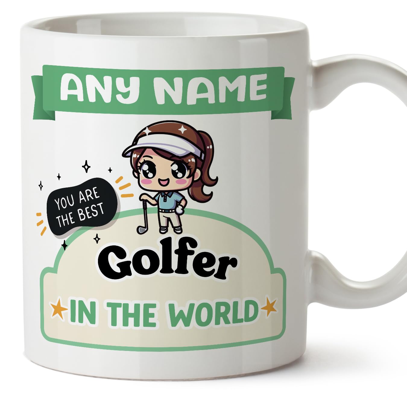 MUGFFINS Personalised Mug for Golfer Woman - in English - Best in the World - Kawaii - Funny Custom Gift for Colleagues - Ceramic 11oz Mug — image 1