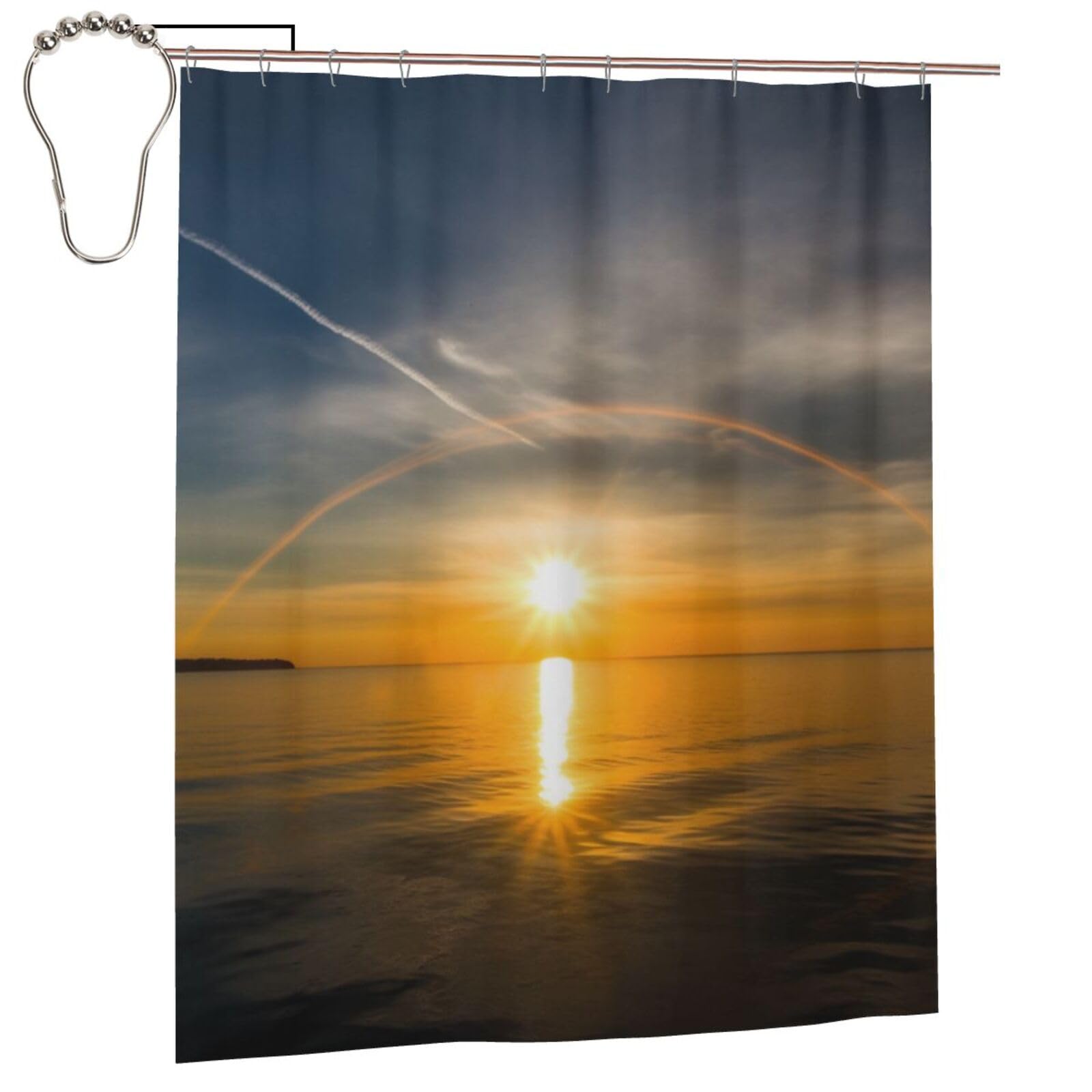 BWWHCCTI Sunrise horizon Printed Shower Curtain With 12 Iron Hooks Opaque Quick Drying Waterproof Shower Curtains Sets For Bathroom 152x183 Cm