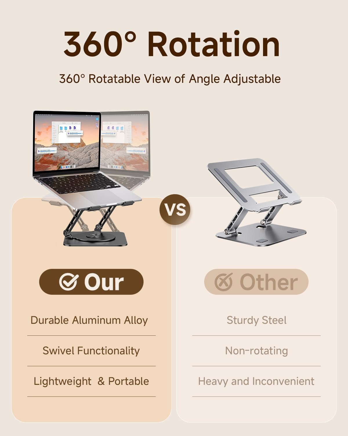 MCHOSE Laptop Stand for Desk, Ergonomic Laptop Riser with 360° Rotating Base, Foldable Notebook Computer Holder Stand Compatible with MacBook Air Pro, Dell XPS, More 10-15" Laptops, Black