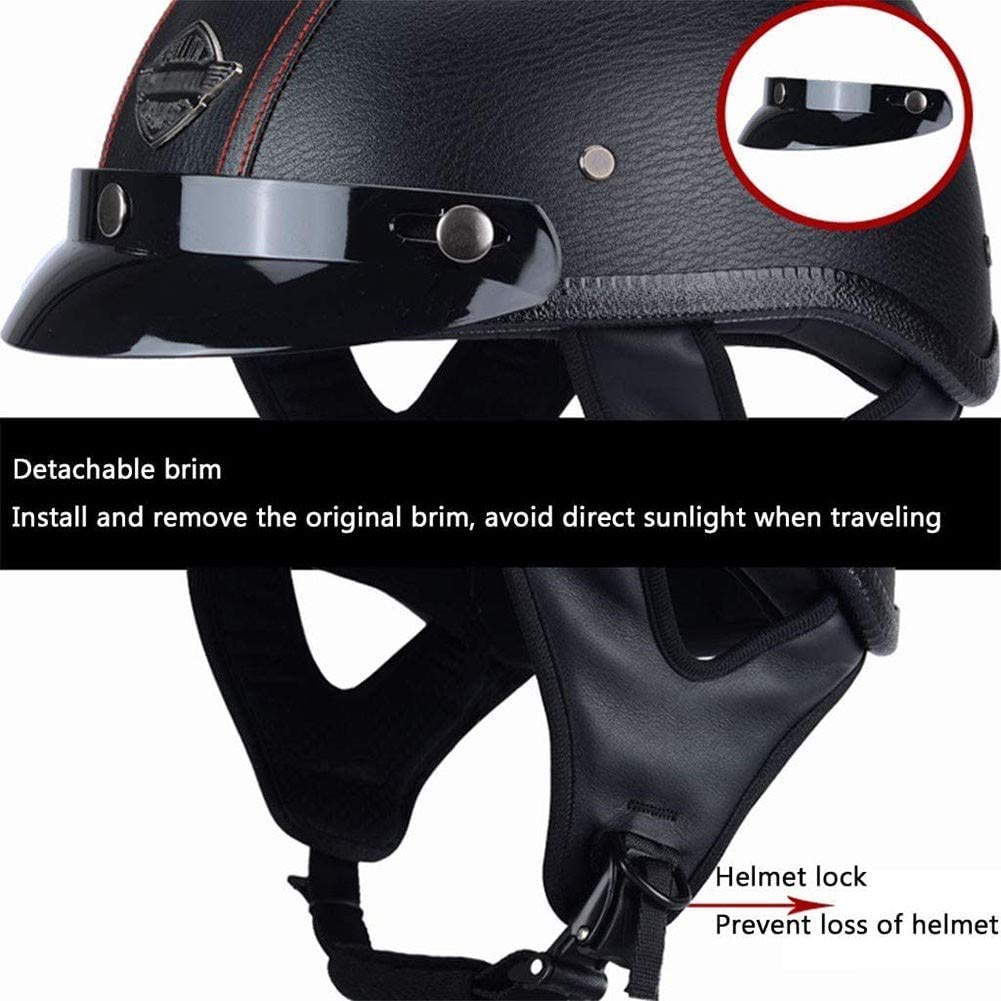 Retro Halve Helm ECE Goedgekeurd Volwassen Mannen Vrouwen Vintage Duitse Stijl Half Gezicht Jet Helm Voor Scooter Bromfiets Cruiser Chopper ATV Motorbike Baseball Cap Met Vizier Bril 1,XL