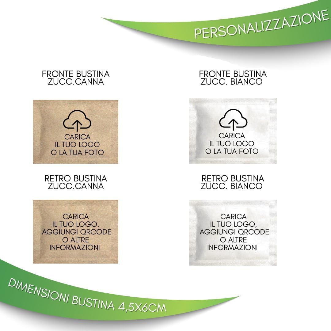 Festa della Mamma - Bustine di Zucchero Bianco e/o Canna Personalizzate con Logo/Foto - 1000 Bustine Monodose Personalizzabili - Bar|Hotel|Ristoranti (1000 ZUCCHERO BIANCO O/E + CANNA)