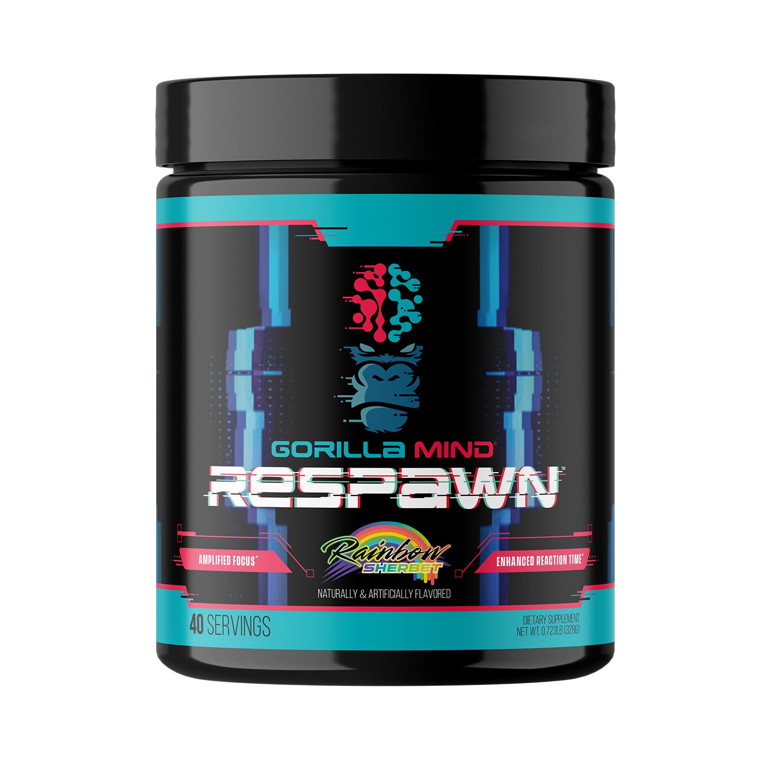 Respawn (Rainbow Sherbet) - Advanced Gaming Supplement for Amplified Focus, Enhanced Reaction Time and Clean Energy (40 Servings)