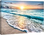 Wieco Art Sea Waves Large Canvas Prints Wall Art Ocean Beach Pictures Paintings Ready to Hang for Living Room Bedroom Home Decorations Modern Stretched and Framed Seascape Giclee Artwork