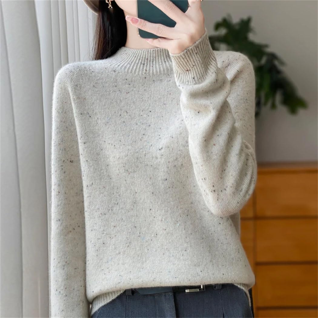Women's 100% Merino Wool Sweater Mock Neck Long Sleeve Knitted Tops Winter Loose Thermal Pullover Jumper