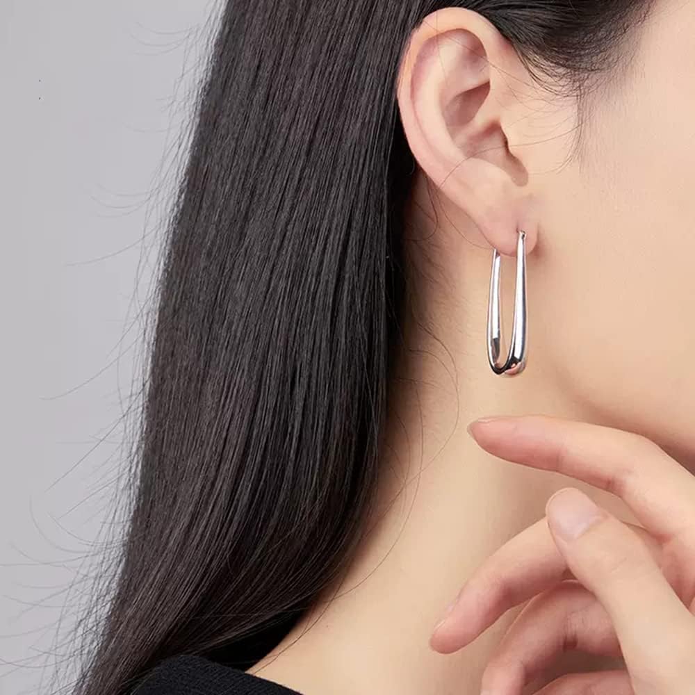 Rectangle U Shaped Teardrop Dangle Big Hoop Earrings for Women 18K Gold Plated Silver Hypoallergenic for Sensitive Ears Geometric Huggie Hoops Fashion Piercing Minimalist Hooped Jewelry Gifts 35mm - Image 5