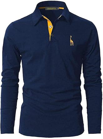 Mens Long Sleeve Polo Shirt Cotton Golf Giraffe Tops