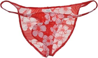 Sexy Mens Printed Mesh Bikini Briefs Underwear C-Thru Ruched Back Underpants Male Bulge Pouch Sheer Lingeries Beach