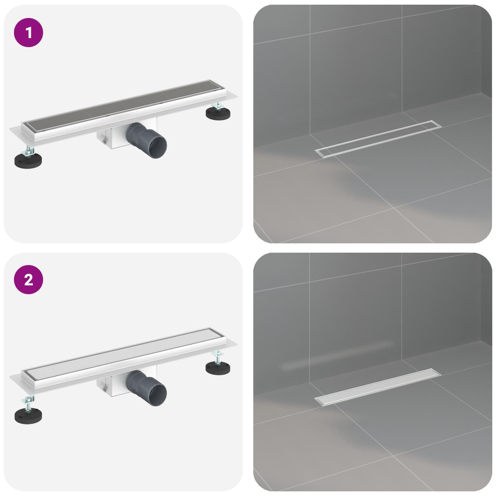 Desagüe de ducha 2 en 1 de acero inoxidable 304, 60 cm de longitud, altura regulable de 0 a 30 mm, con sifón y tapón de olor, incluye colador y tubo, para duchas y suelos de baño