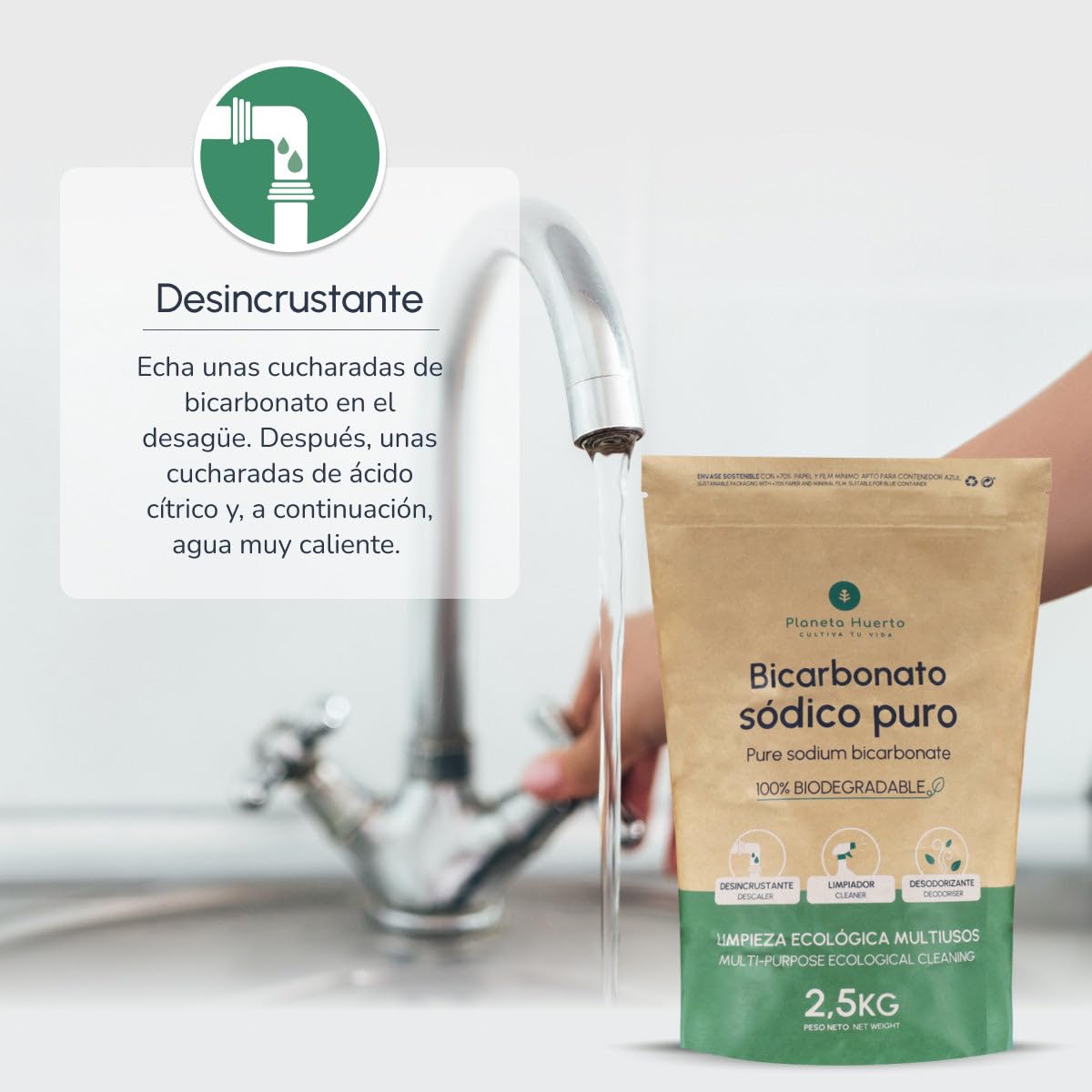 PLANETA HUERTO | Pack 6x Bicarbonato Sódico 1 Kg - Limpiador Ecológico Multiusos, Desodorante y Abrillantador Natural