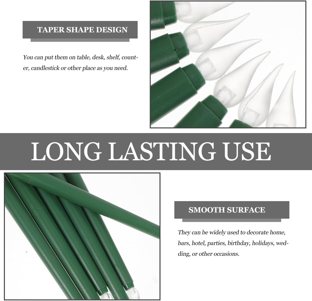 Angoily Flameless Ivory Taper Candles Flickering, Green Real Wax Led Flameless Taper Candles, Battery Operated Led Warm 3D Wick Light Window Real of 6, Christmas Home Wedding Decor
