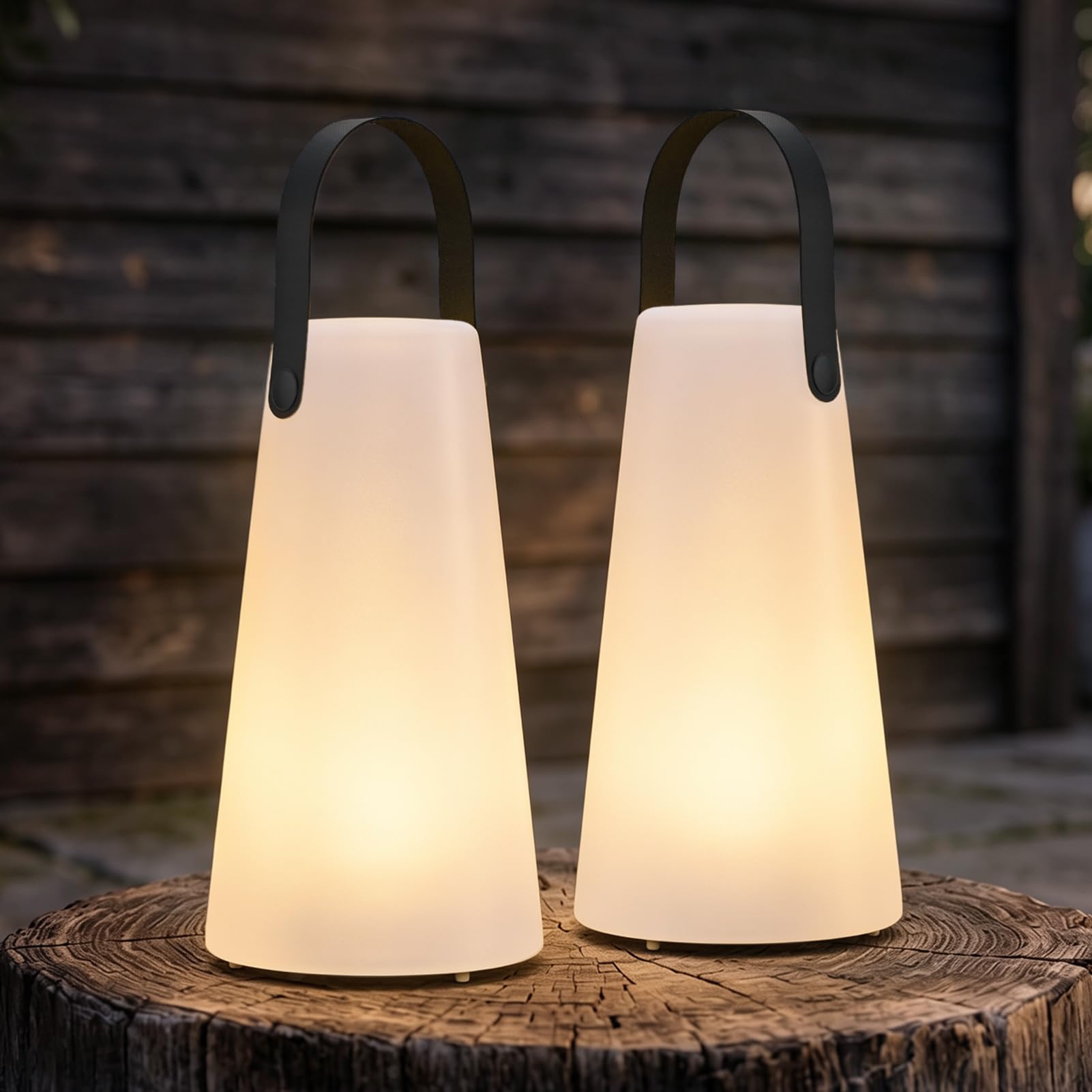 uuffoo 2er-Set LED Außen-Tischlampen, drahtlose RGB Akku-Tischlampen Outdoor mit Fernbedienung, IP44 wasserfest für Balkon, Garten, Camping & Gartendekoration(Weiß-A)