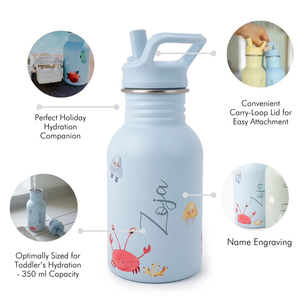 J.Børn Butelka personalizowana ze słomką dla dzieci 350 ml stal nierdzewna