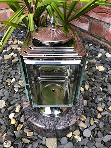 Grave Lantern Stainless Steel 25 cm x 12 cm x 12 cm with Base 19 cm x 19 cm x 5 cm Himalayan Stainless Steel Light with Granite Base