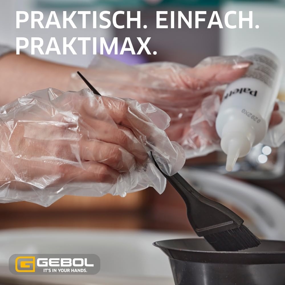 Gebol Jednorazowe rękawice Praktimax 100 sztuk | rozmiar uniwersalny | zawieszenie kartonowe do łatwego wyjmowania | plastikowe rękawice ochronne pasujące do lewej i prawej ręki | wodoodporne |