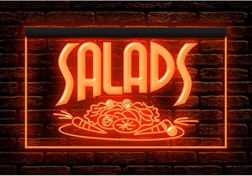 110077 OPEN Salads Bar Cafe Shop Market - Letrero de neón con luz LED (12 x 8 pulgadas, naranja)