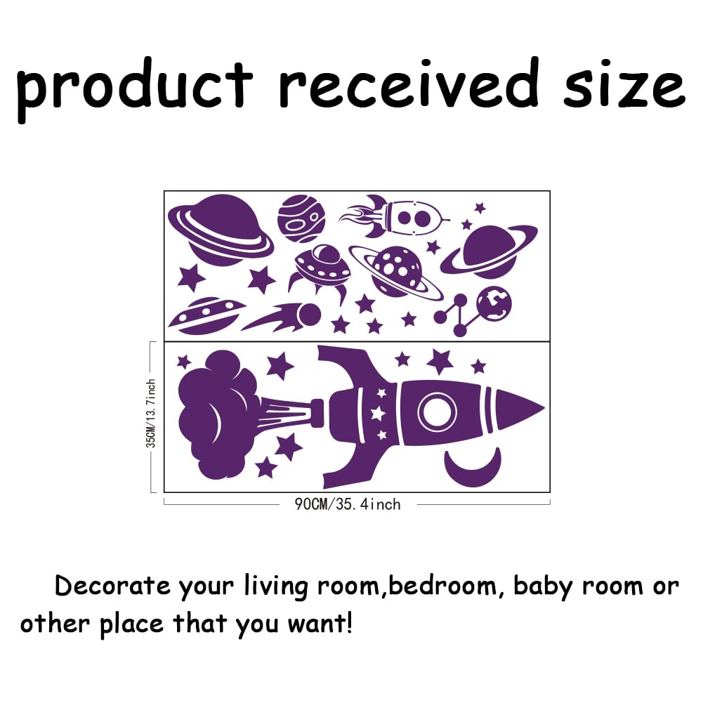 SUPERDANT Simple Planet Rocket Wall Decals Outer Space Wall Sticker DIY Purple Wall Sticker Murals Stickers for Kids Bedroom Nursery Living Room Decoration - Image 3
