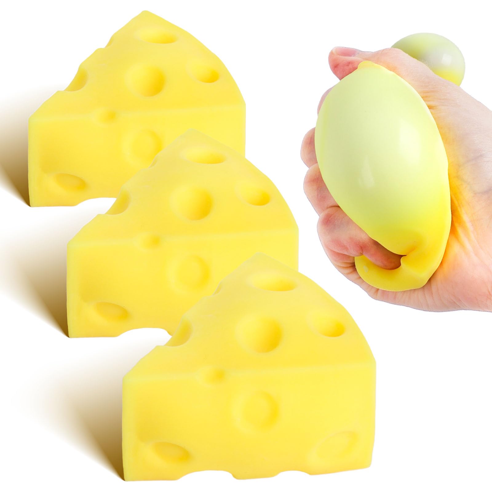 LovesTown 3PCS Cheese Stress Toys, Stress Balls Squeeze Toys for Kids Party Gifts