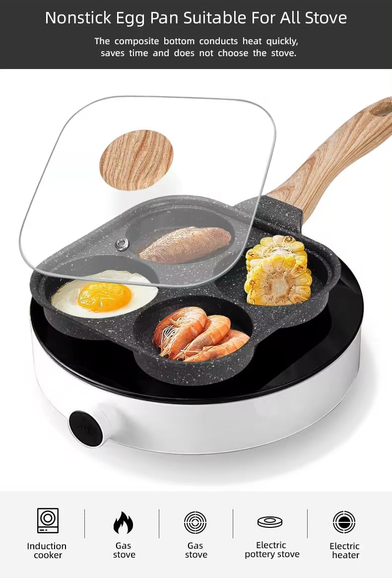 Cannagenix 4 Cup Omelette Pan with Lid Nonstick Egg Frying Pan Aluminium Egg Poacher Pan Mini Pancake Fried Egg Pan Healthy Breakfast Pan Egg Skillet Egg Cooker Pan for Induction & Gas Stove 3