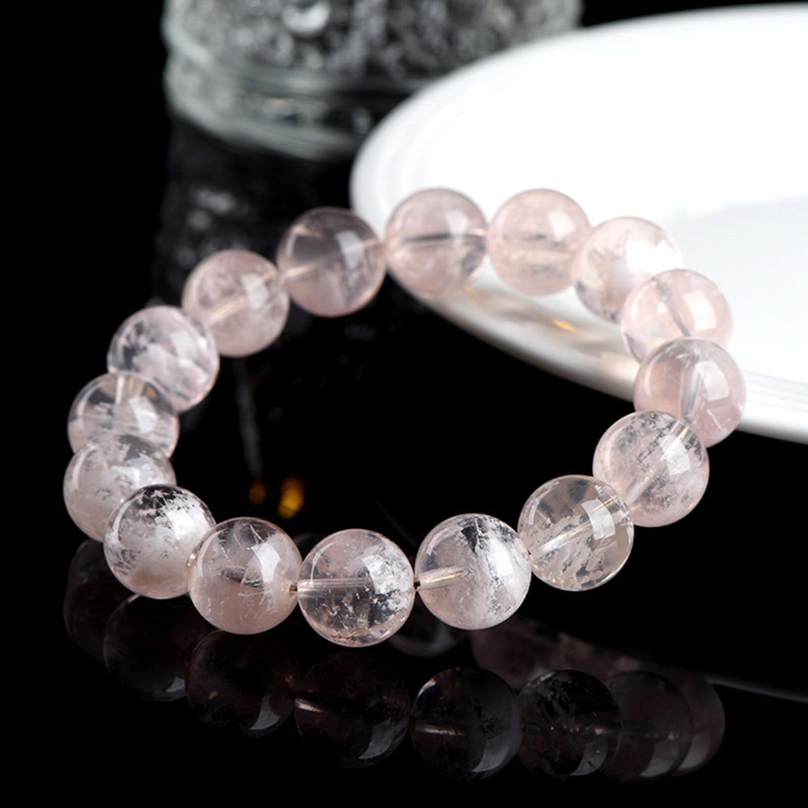 Pulsera elástica de Piedras Preciosas de Cuarzo Fantasma Rosa Natural, Pulsera Hecha a Mano de Cuarzo Rosa, para Amor, energía Positiva, meditación Unisex, Yoga para Equilibrio,7a,8MM