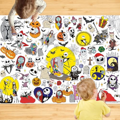 SICOHOME Mantel para colorear de Halloween para niños, 43 x 31 pulgadas, póster gigante de Halloween para colorear, manualidades, para escuela, aula, actividades de Halloween, suministros de fiesta