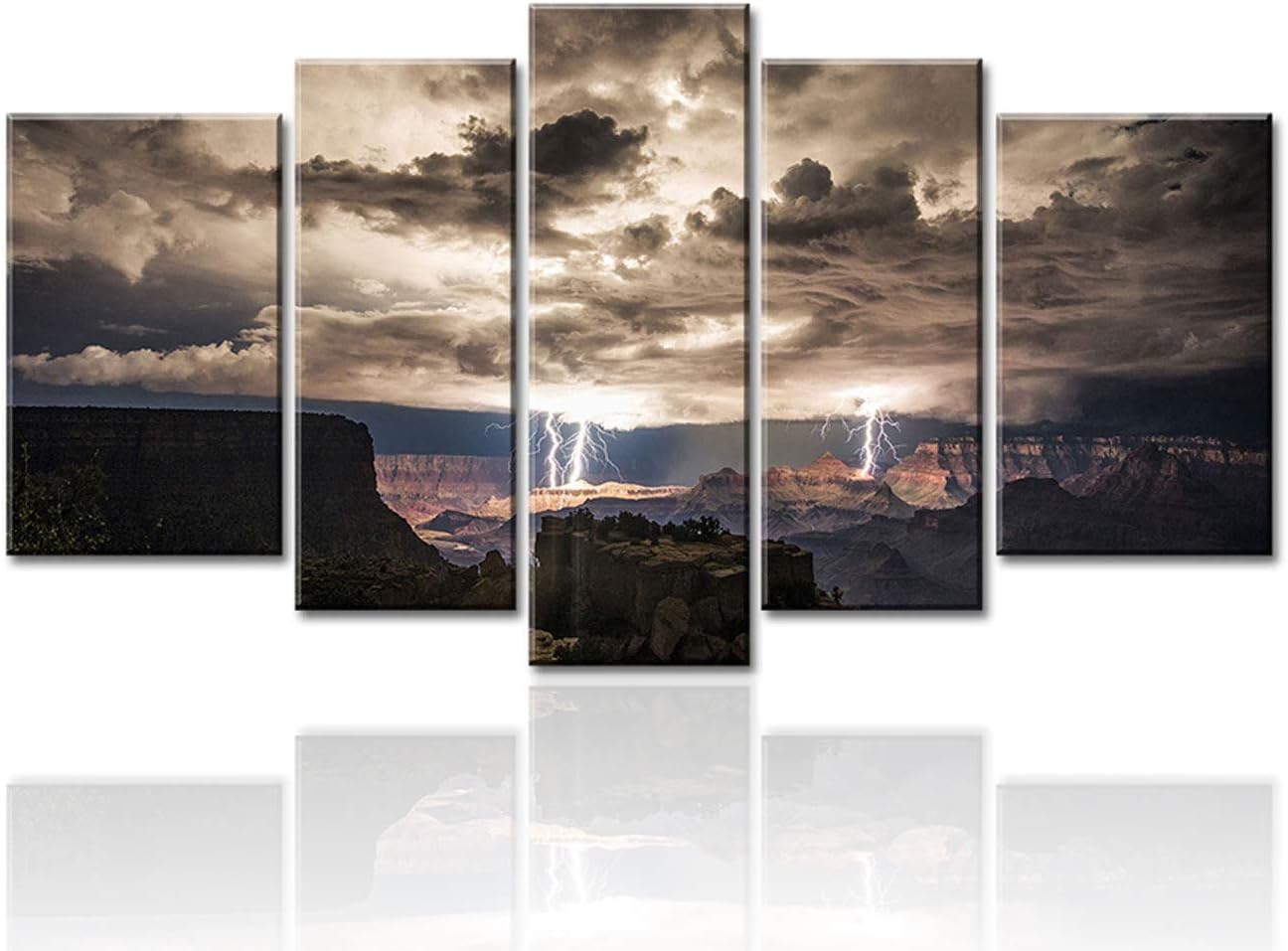 Meigan Art- 5 Piece Wall Art Painting Lightning Strikes In The Grand Canyon Dark Cloud Pictures Prints On Canvas Landscape The Picture Decor Oil For Home Modern Decoration Print For Kids Room