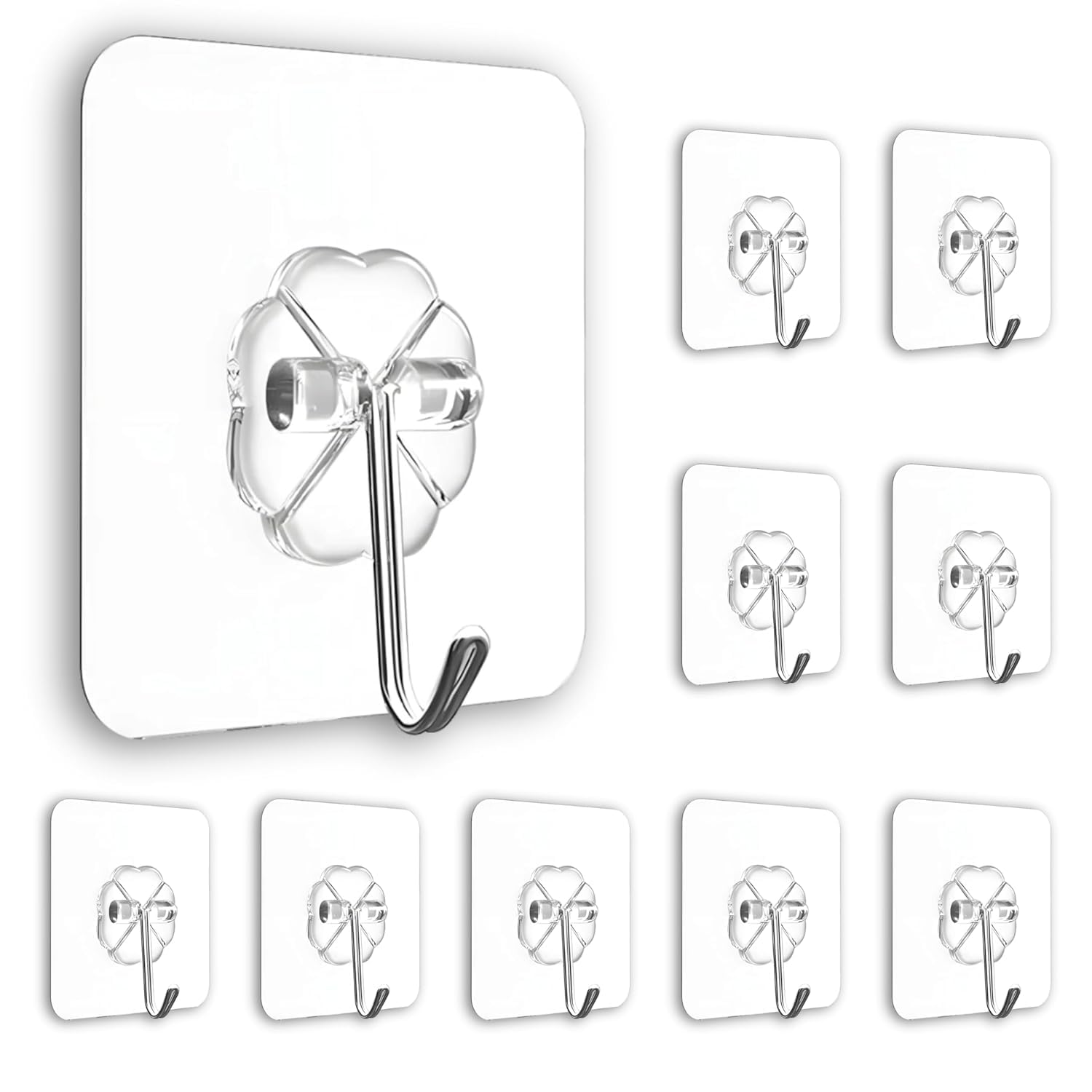 Self Adhesive Wall Hooks 5 Pcs | Heavy Duty Hooks for Wall Heavy Items | Transparent PVC Sticky Hooks Without Drill | Strong Wall Hanger for Kitchen Bathroom & Home-image-37