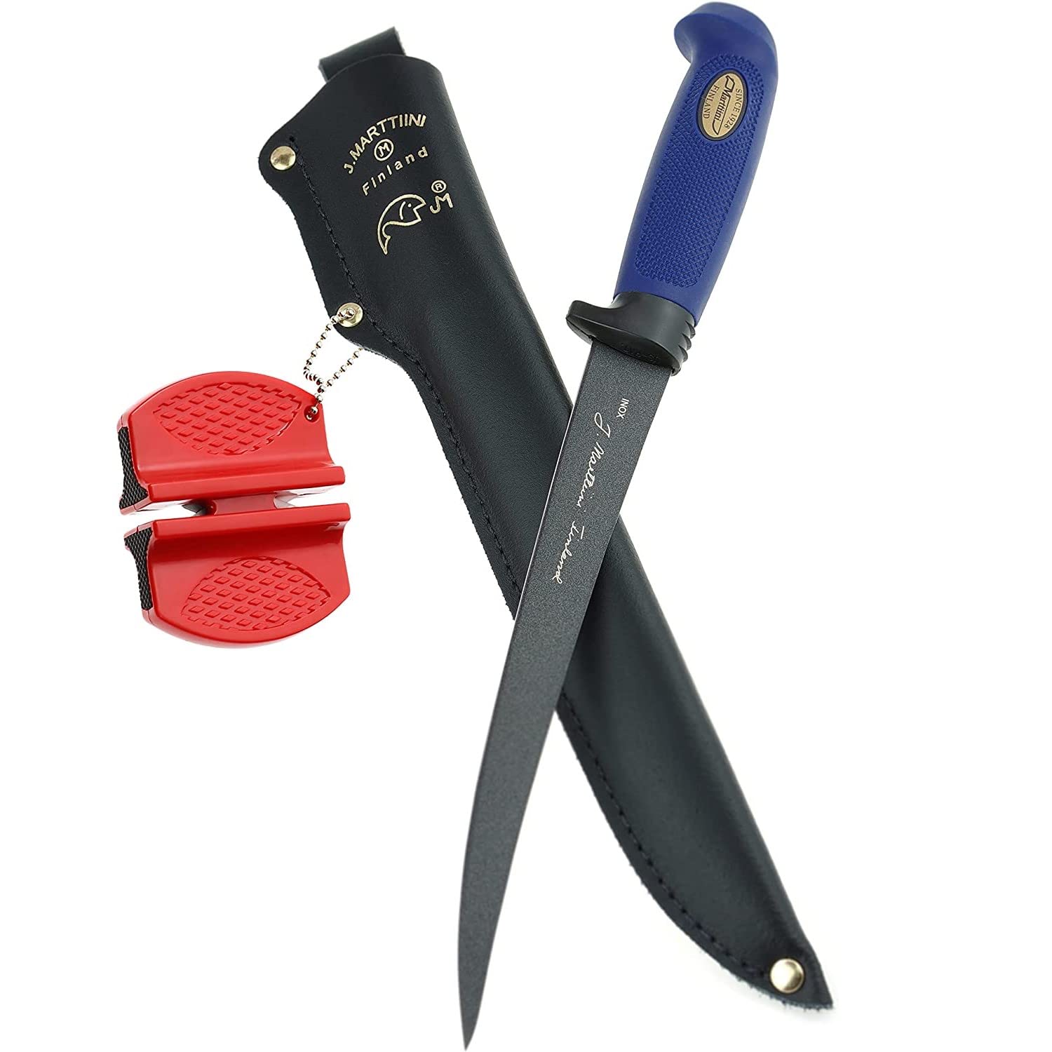 Marttiini, coltello per sfilettare Martef, 36 cm, lama 23 cm, rivestito + affilacoltelli Lansky Crock Stick