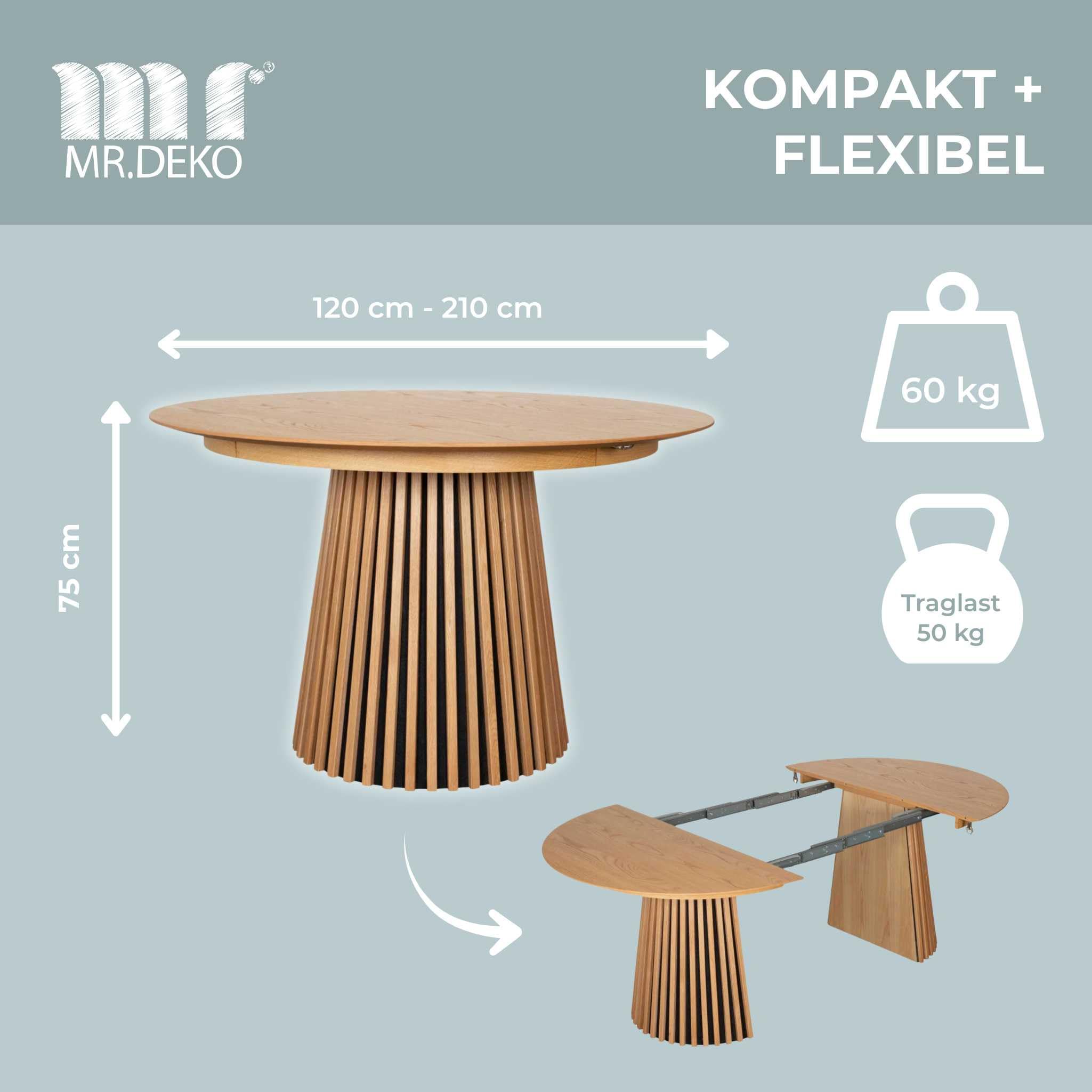 MR. DEKO Esstisch Eiche Tisch ausziehbar 120/210x120cm Küchentisch Holz