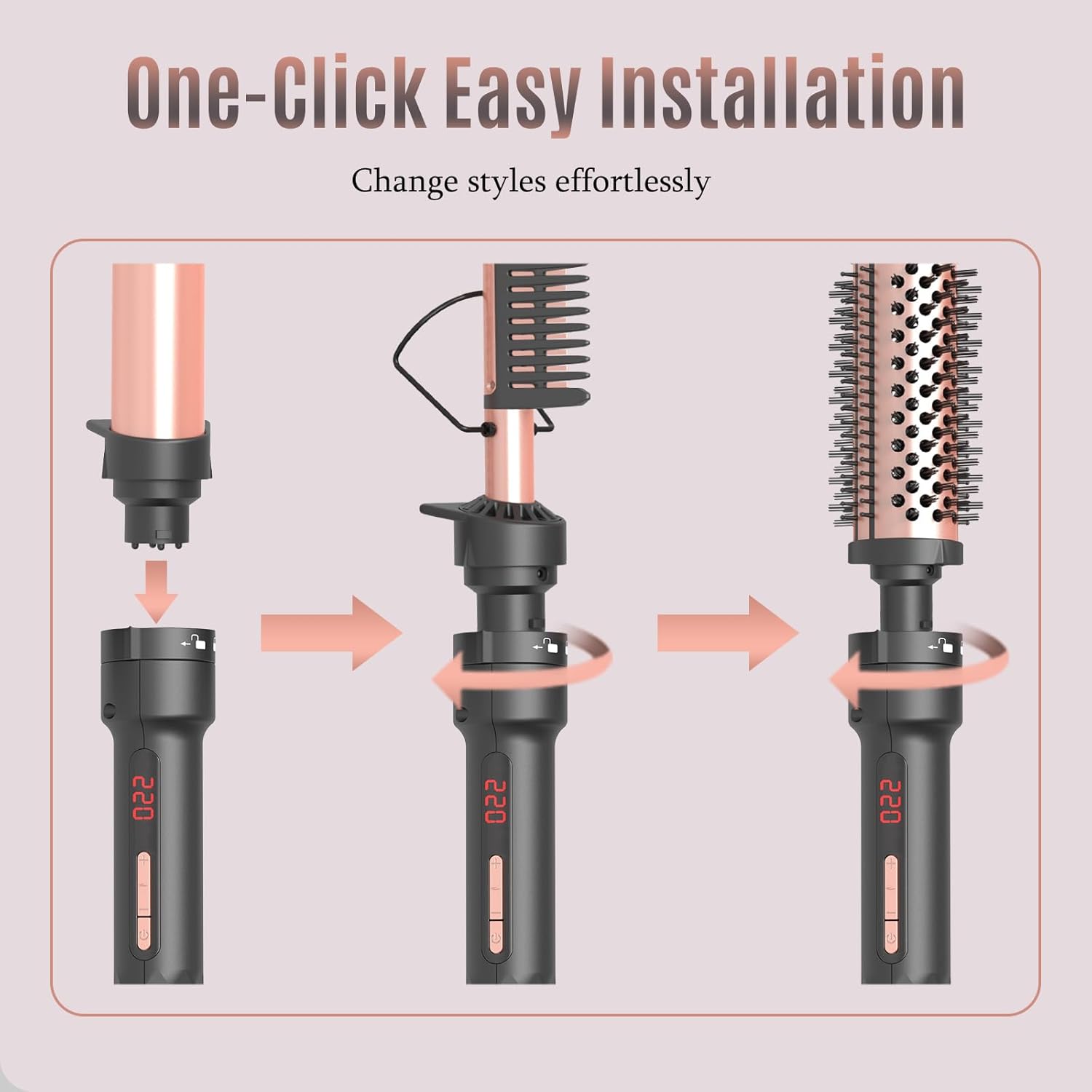 4-in-1 Curling Iron Set for Long Hair, Fast Heating Ceramic Ionic Hair Curler, Flat Iron & Hot Brush Combo, Frizz-Free Styling Tool with Dual Voltage for Home & Travel - Image 9