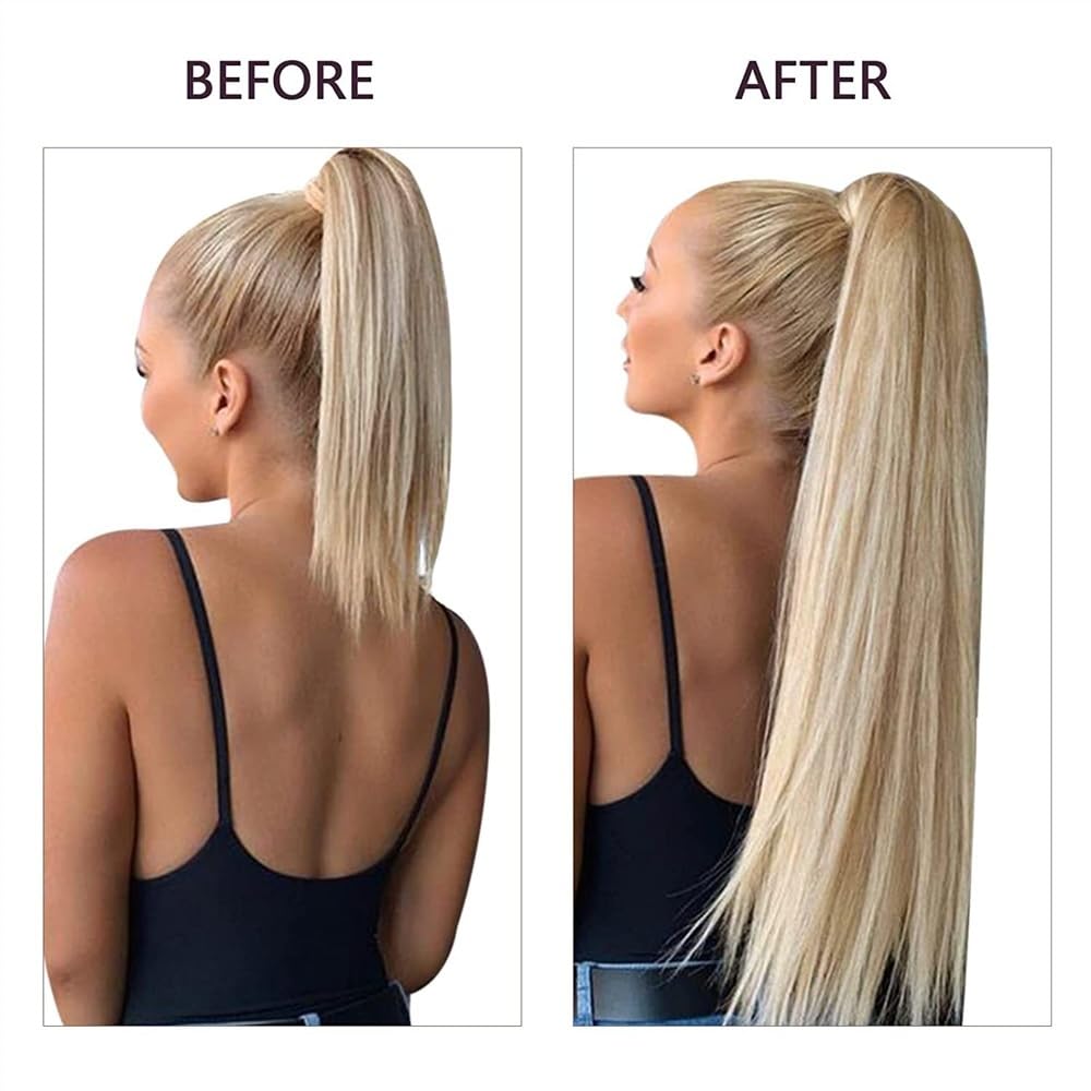 Ponytail Extensions Extensión de cola de caballo #8/613 Extensión de cabello humano envolvente alrededor de cola de caballo Extensión de cabello de cola de caballo de 10 "-26" de largo Clip recto en p